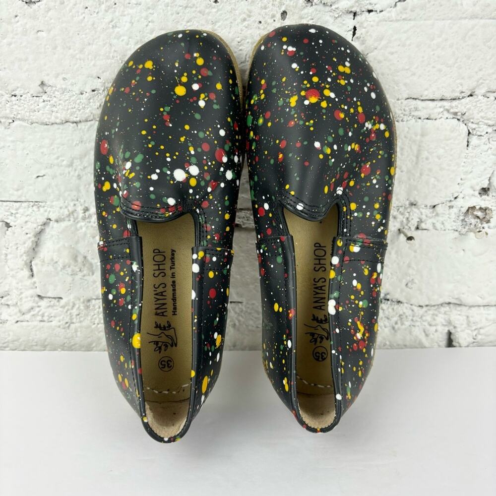 Anya’s Shop Yasemin Splatter Paint Leather Barefoot Loafers EU 35